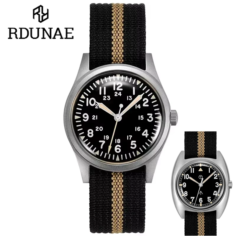 Rdunae RA03 Watch G10 Military Vintage K1 Mineral Glass Stainless Steel Fabric Men\'s Quartz Pilot Watches horloge heren