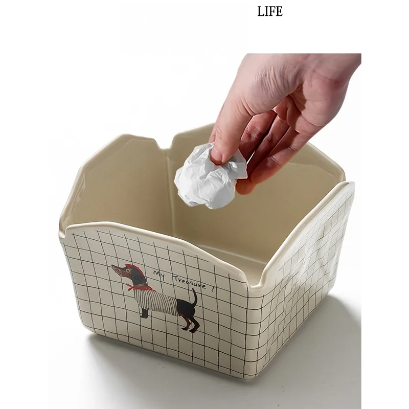 

Retro Ceramic Desktop Trash Can Living Room Coffee Table Creative Storage Bucket Bedroom Home Use Table Small Dining Table