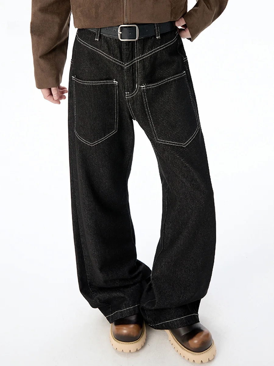 

American Retro Men's Distred Jeans Bell Bot Original Blue Waed Loose Straight Cut Casual Long Trousers Autumn Wear