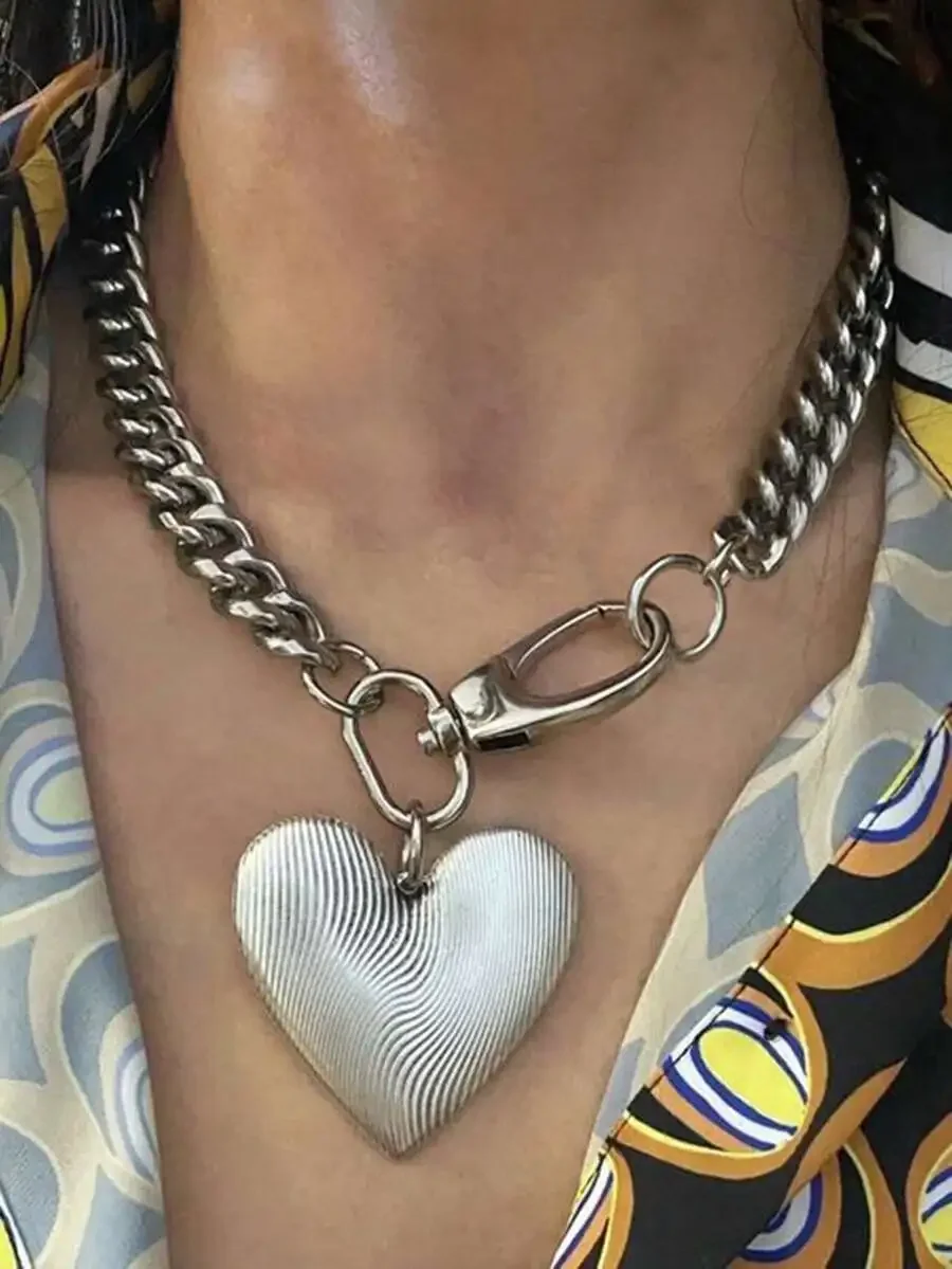 

Heart Pendant Chain Necklace Stainless Steel Buckle Clasp Fashion Women Party Daily Wear
