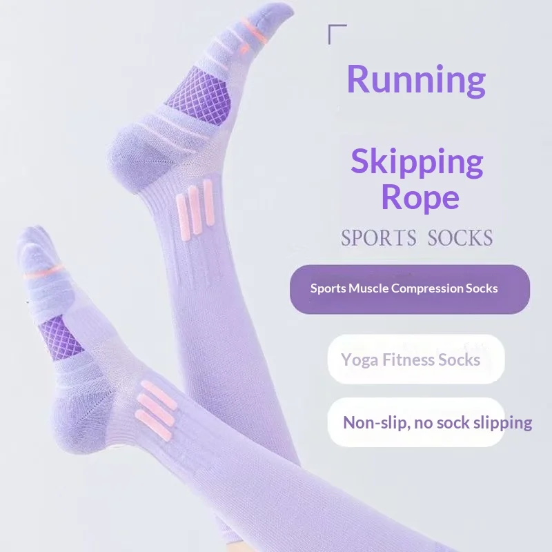 Women's Compression Calf Socks, Anti-Slip Breathable Sports Socks, Shock Absorption Running Socks for Fitness Gym