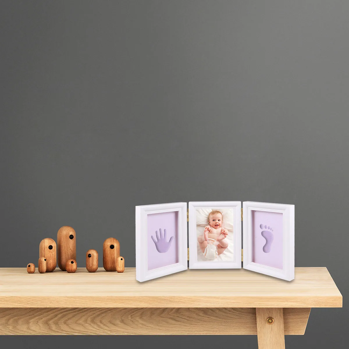 

1pc Handprint Mud Photo Frame 3-Fold Pet Memorial Frame For Dog Cat Footprint Keepsake Premium Safe Non-Toxic White Pink