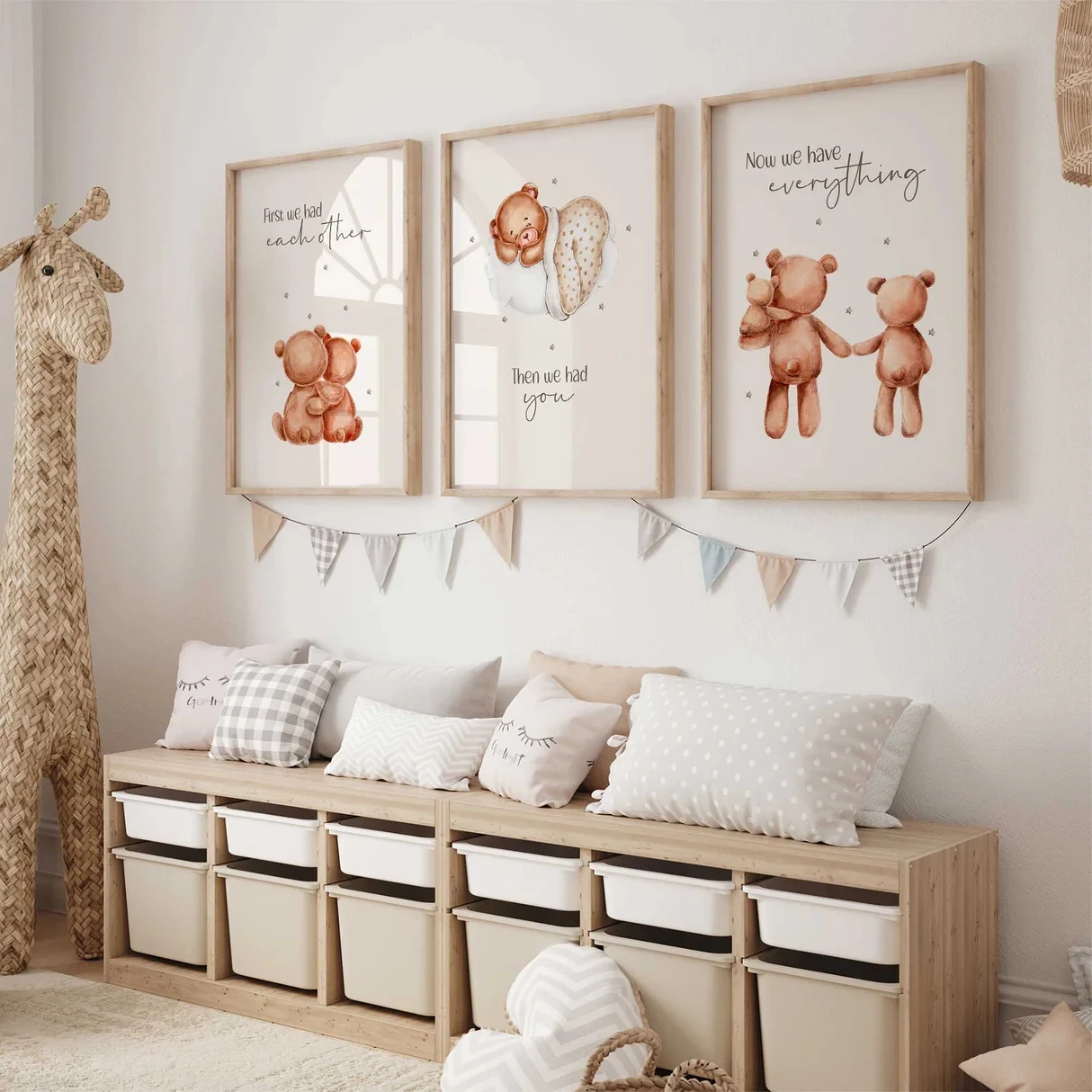 3pcs frameless Canvas Painting 3pcs Cartoon First We Had Each Other  Prints - Teddy Bear Wall Art Print Canvas Painting Poster P