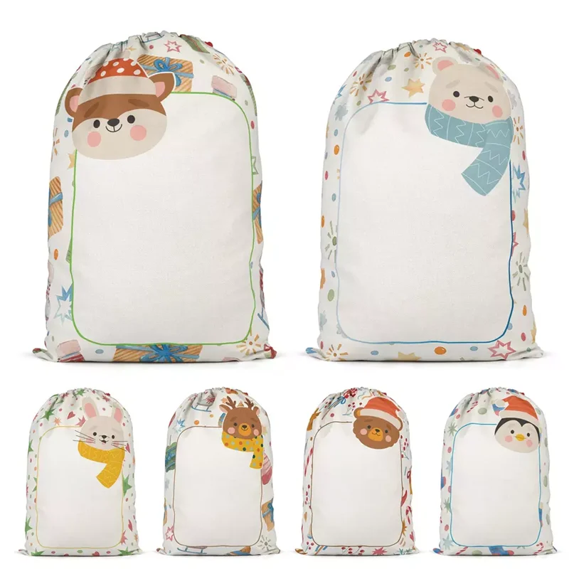 Sublimation Blank Christmas Candy Santa Sacks Bag With Drawstring Large Capacity Linen Decorative Xmas Gift Storage Pouch