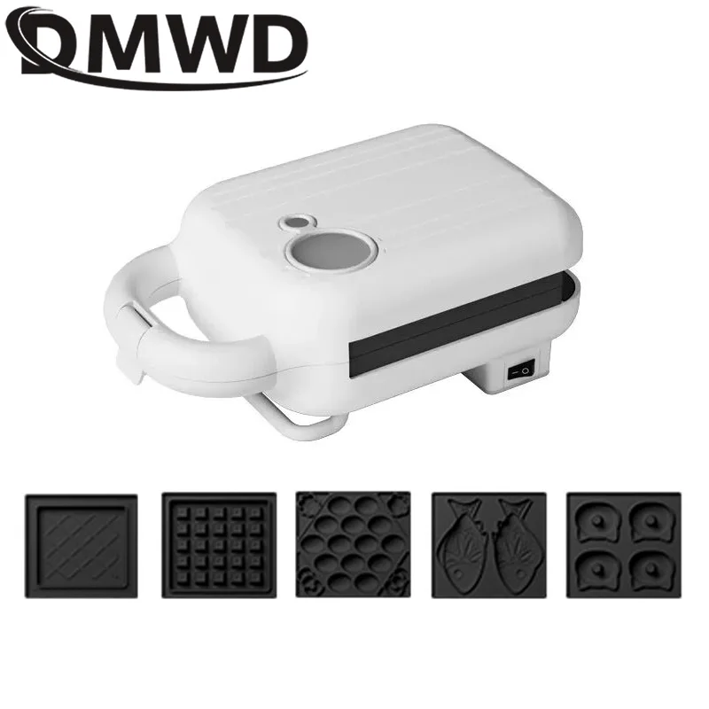 DMWD Multifunctional Light Food Waffle Machine Donut Cake Sandwich Maker Changeable Plates Toaster Grill Panini Oven Heater