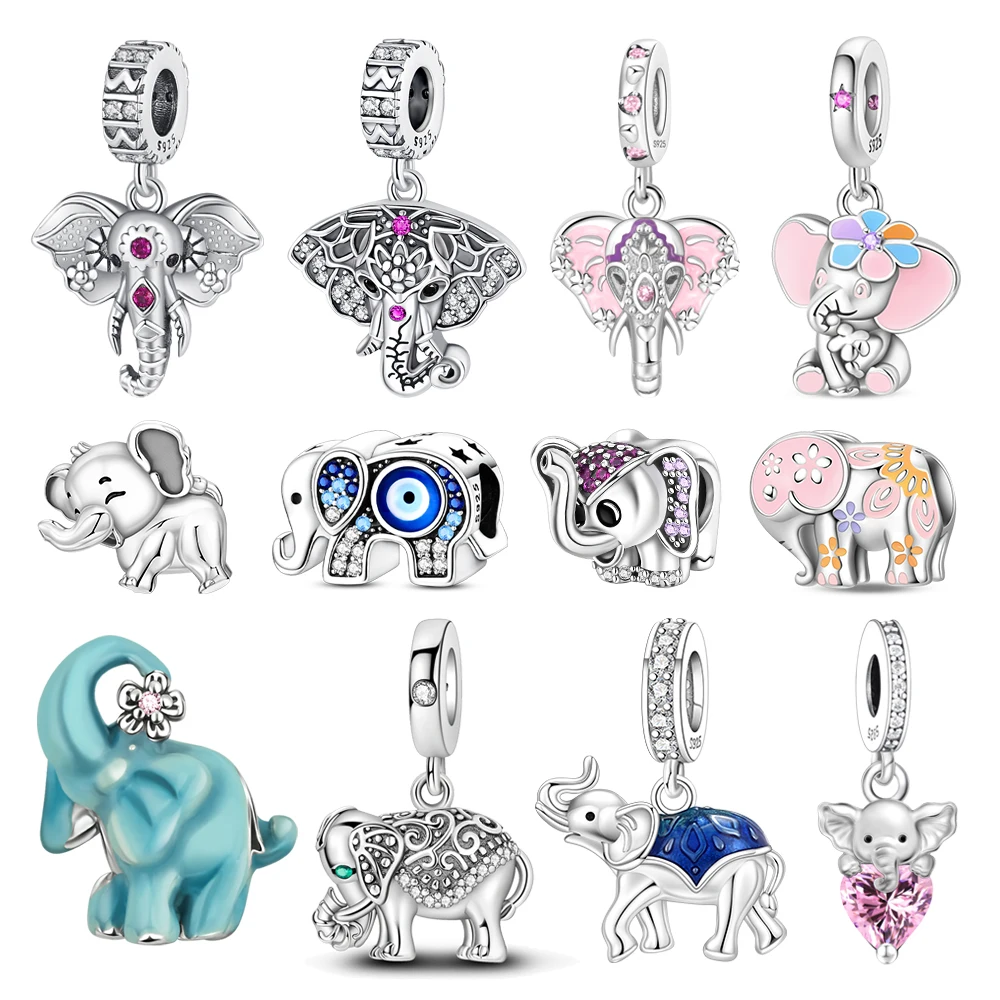 Animal Series 925 Sterling Silver Cute Playful Elephant Bead Pendant Fit DIY Bracelet Necklace Combination Decoration Gifts