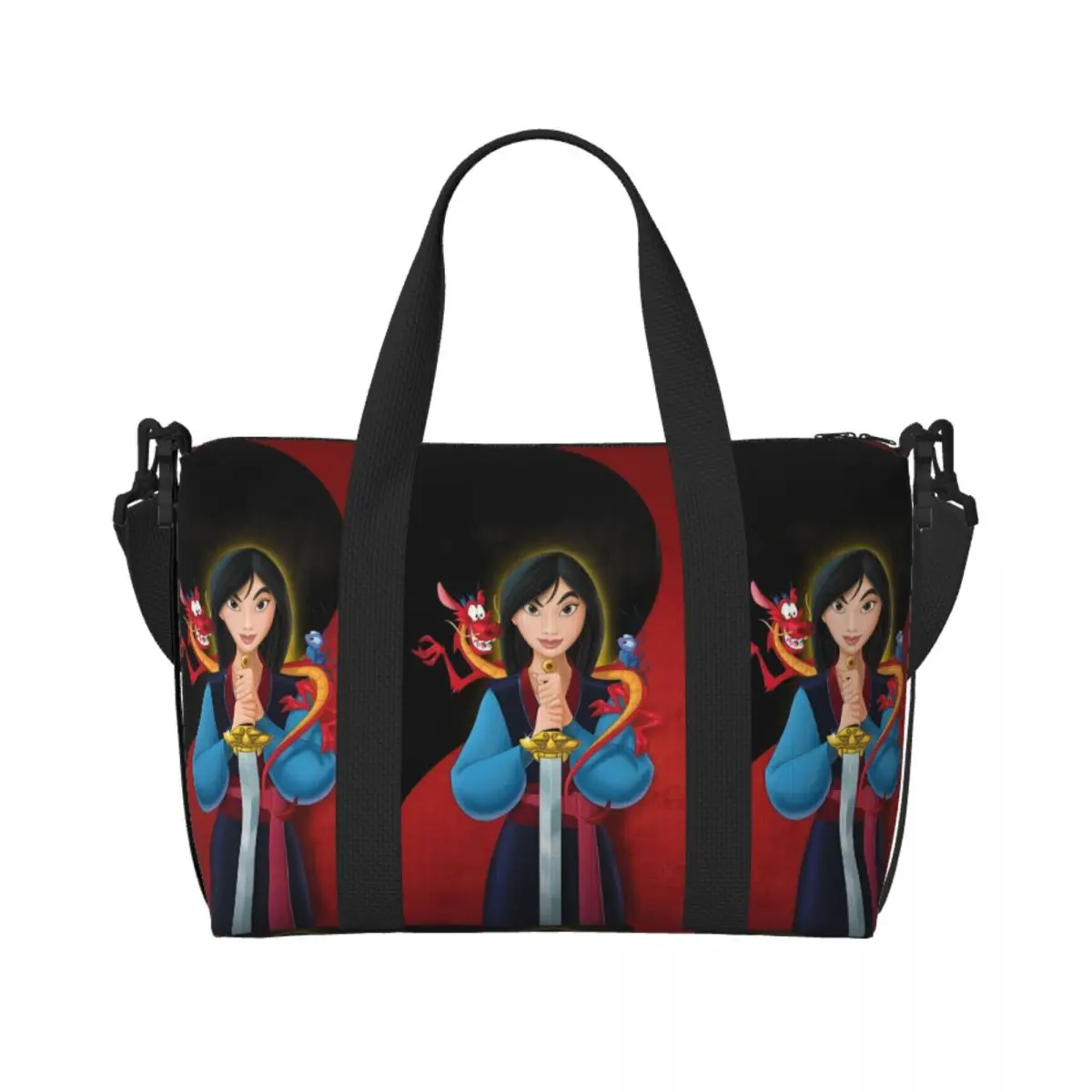 

Custom Mulan Fashion Cartoon Movie Beach Tote Bag for Women Brave Hero Big Compartment Gym Beach Travel Bags