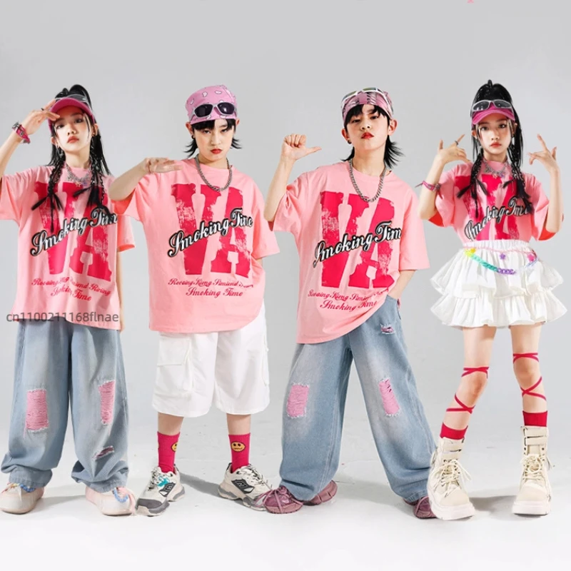 Costume de spectacle de danse de rue hip-hop pour enfants, costume hip-hop rose pour garçons, ensemble de batterie pour enfants, tendance des vêtements pour garçons