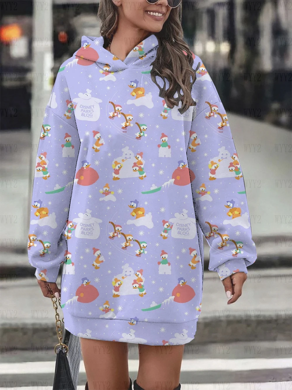 Disney Mickey Minnie print women\'s fashion autumn and winter sweater dress Christmas series hoodie long sleeve hooded dress