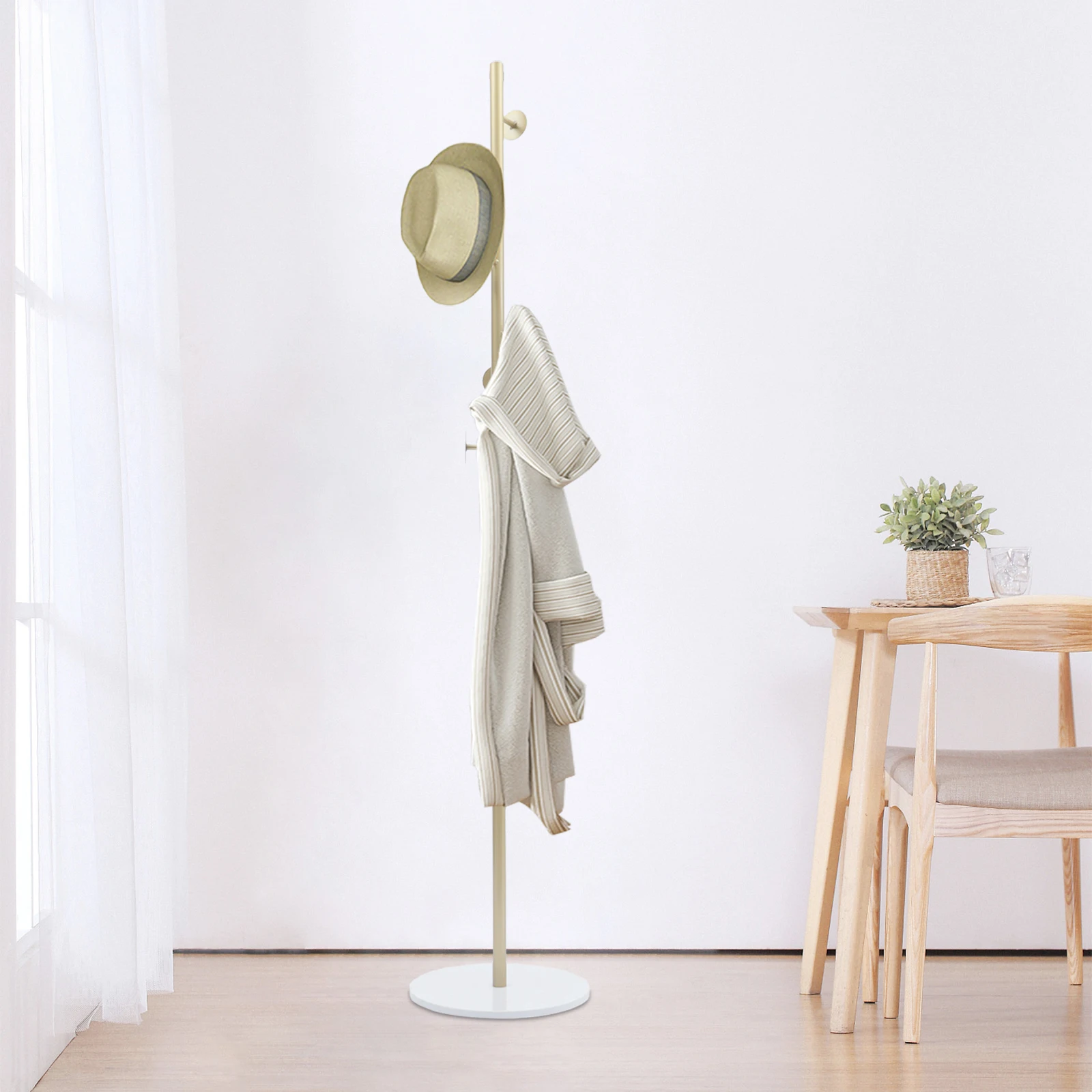 1.7m Stylish Coat Tree with Stable Marble Base, Free-Standing Coat&Hat Rack For Scarves, Backpacks, Umbrellas, Purses