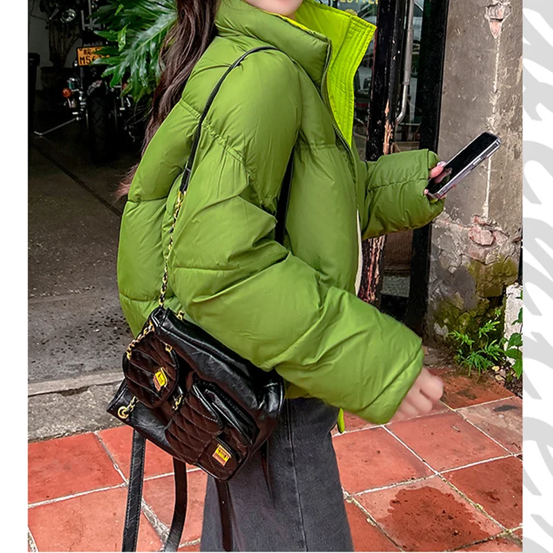 Women's Green Parka Jacket Coat Long Sleeve Thicken Harajuku Korean Warm Turtleneck Padded Jacket Vintage 2024 Winter Clothing