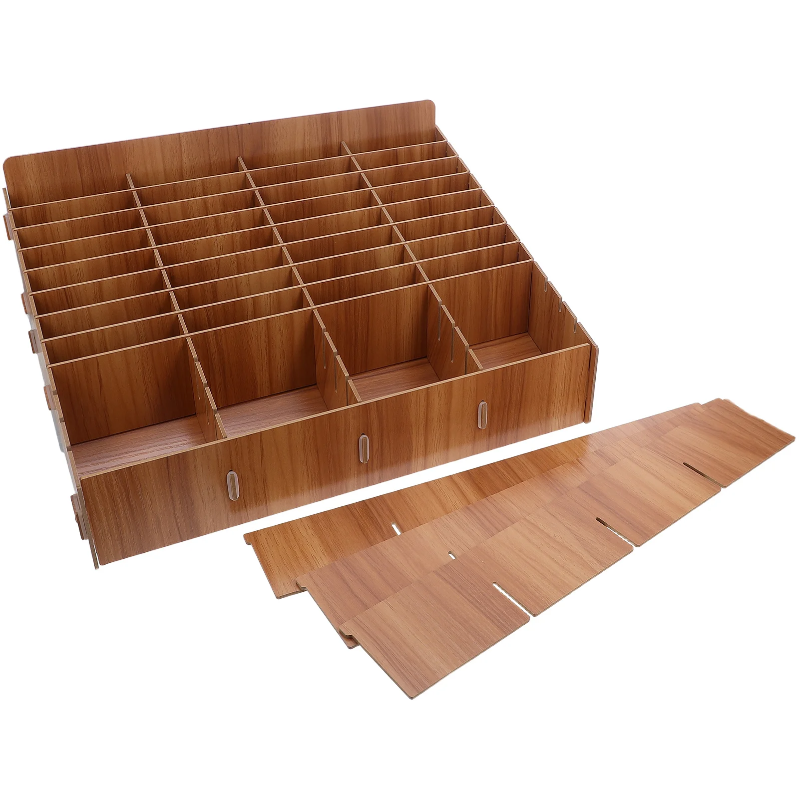 48 Grid Wooden Cell Phone Organizer Rack Mobile Phone Storage Box for Classroom Office Desk Brown Wooden Desk Storage Box
