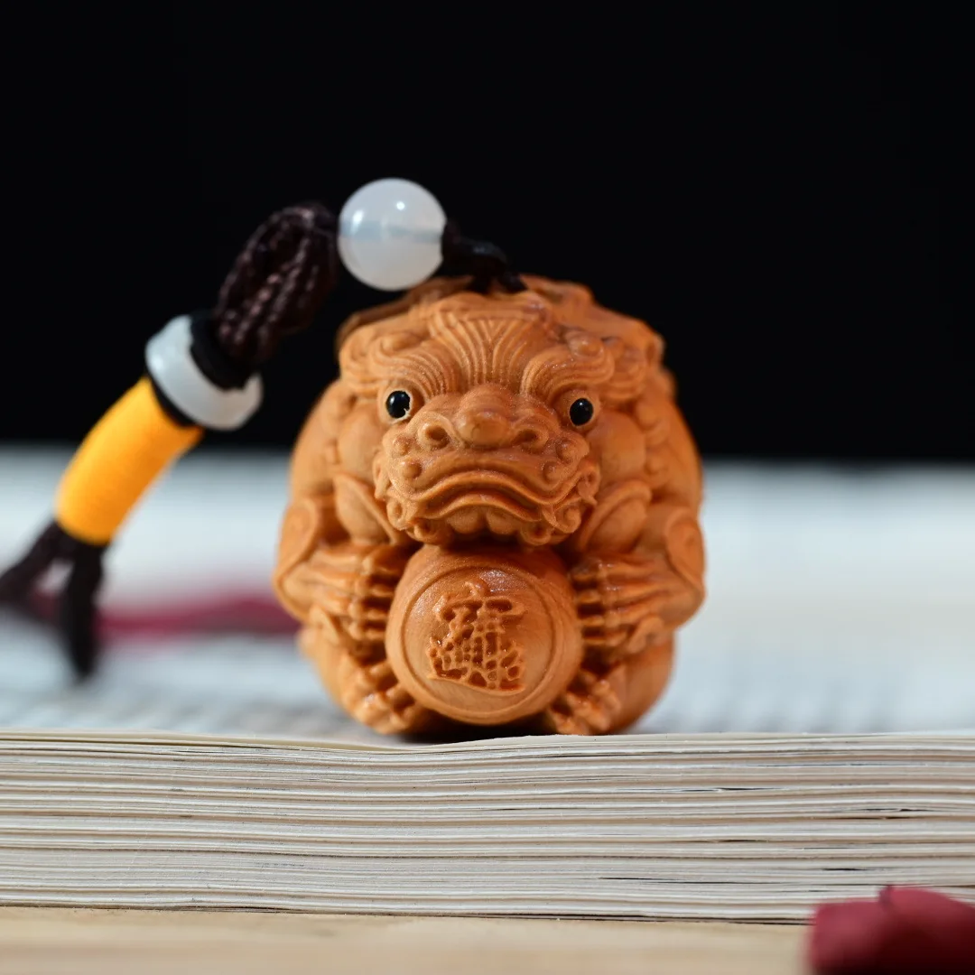 Wooden Carved figurine Zhaocai Pixiu Ornaments DIY Keychain Pendant Car Interior Home decoration Holiday gifts