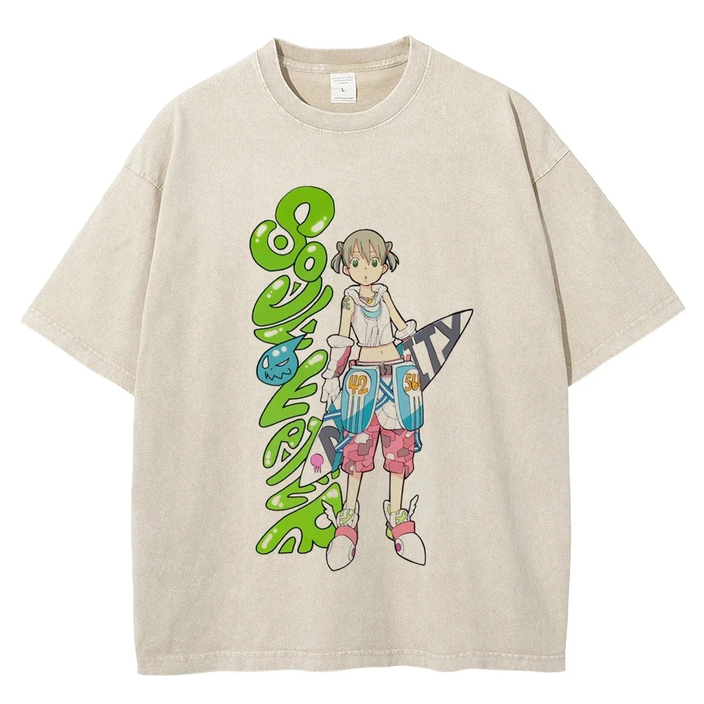 

Men Harajuku Washed Apricot T-Shirt Hip Hop Streetwear Anime Graphic Print T Shirt Cotton Vintage Tshirt Summer Short Sleeve Tee