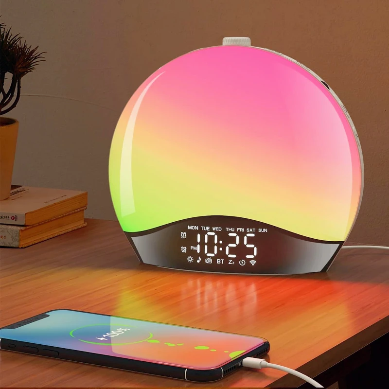 Simulated sunrise wake-up light electronic alarm clock bedroom bedside lamp white noise machine bluetooth speaker