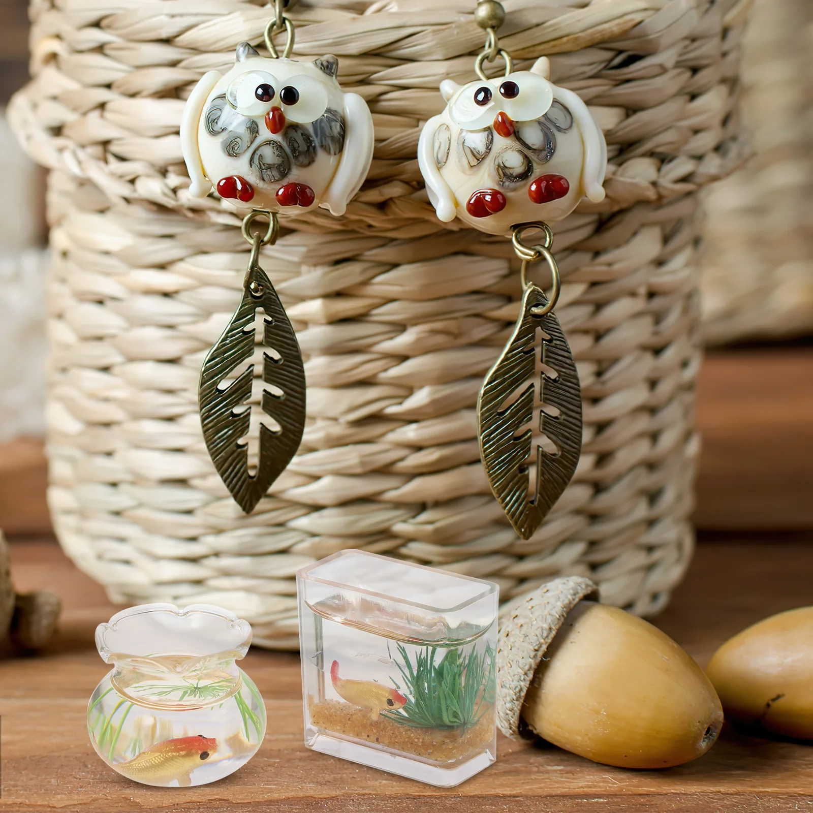 

2Pcs Mini Glass Koi Tank Realistic Craftsmanship Durable Acrylic Miniature House Decoration Creative Fish Bowl Accessory