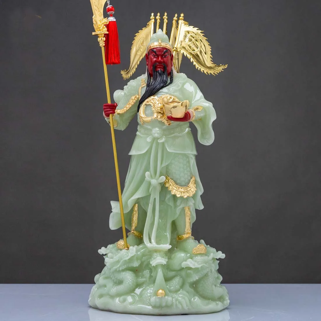 

50cm Large Asia top grade jade gilding Mammon God of wealth CAI SHEN GUAN GONG HOME SHOP good luck worship buddha Sculpture