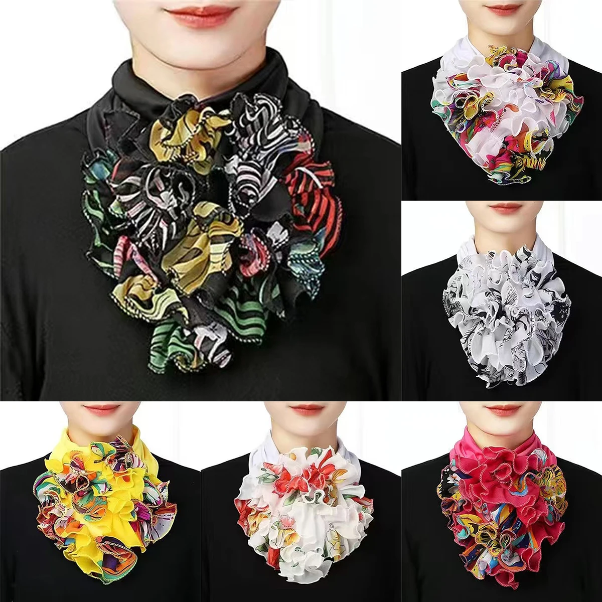 Fashion Polyester False Collars Floral Printed Neckerchief Detachable For Women Ring Elegant Neck Gaiter Autumn Scarf Free Size