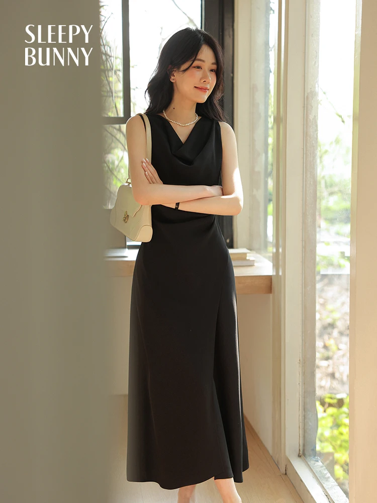 Swinging Collar Sleeveless Dress French Style A-Line Maxi Dress Slim Fit  Waist Elegant Long Dress for Petite Women Summer Outfit - AliExpress  200000345