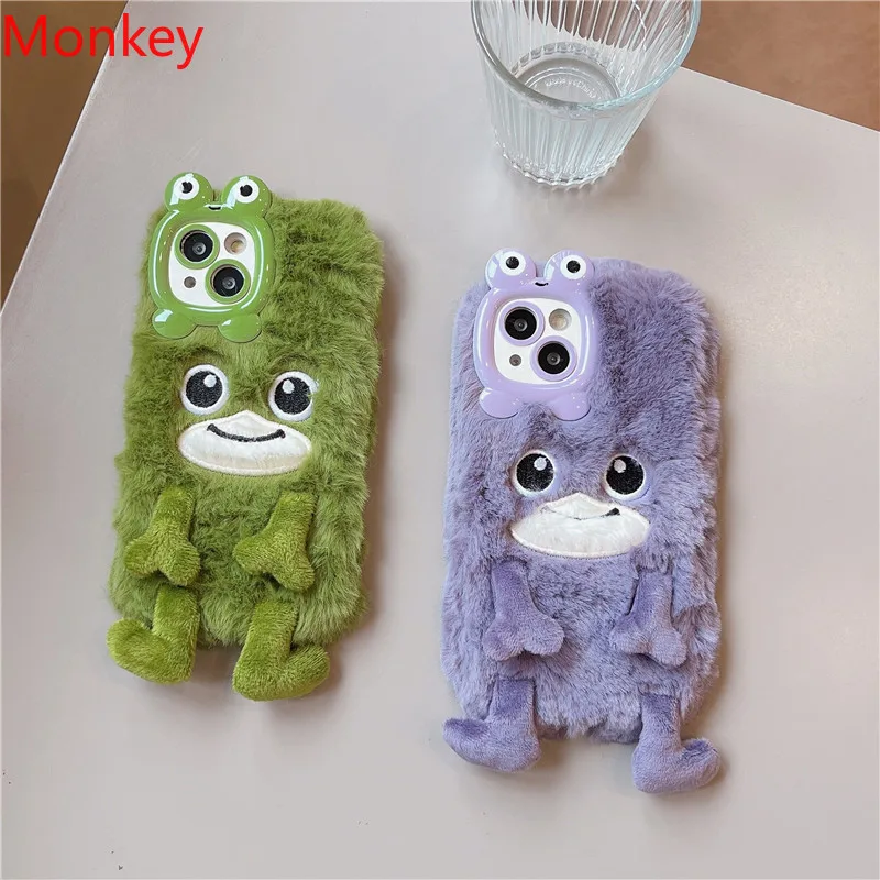 Funny Soft Silicone 3D Frog Phone Case For iPhone 15 Pro Max Case 14 Plus 13 12 11 Cartoon Cute Fur Shockproof Bumper Back Cover