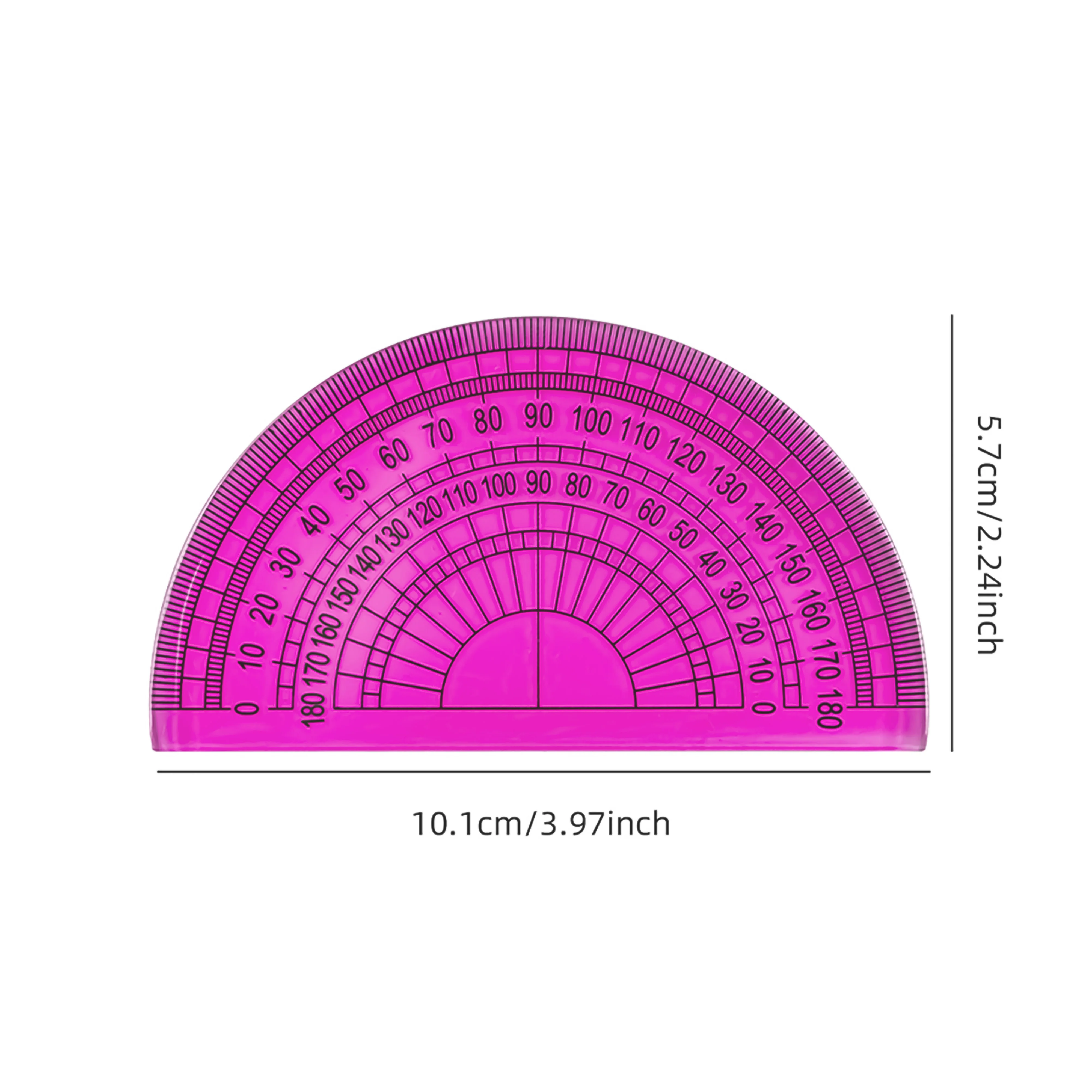 Pink Solid Protractor, Transparent Plastic Student Drawing Measuring Tool, 10 Pcs Set