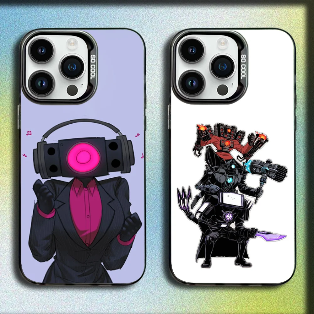

Cartoon S-Skibidi Toilet Phone Case For iPhone 16,15,14,13,12,11,Mini,Pro,SE,MAX Gray Matte Silicone Black Cover