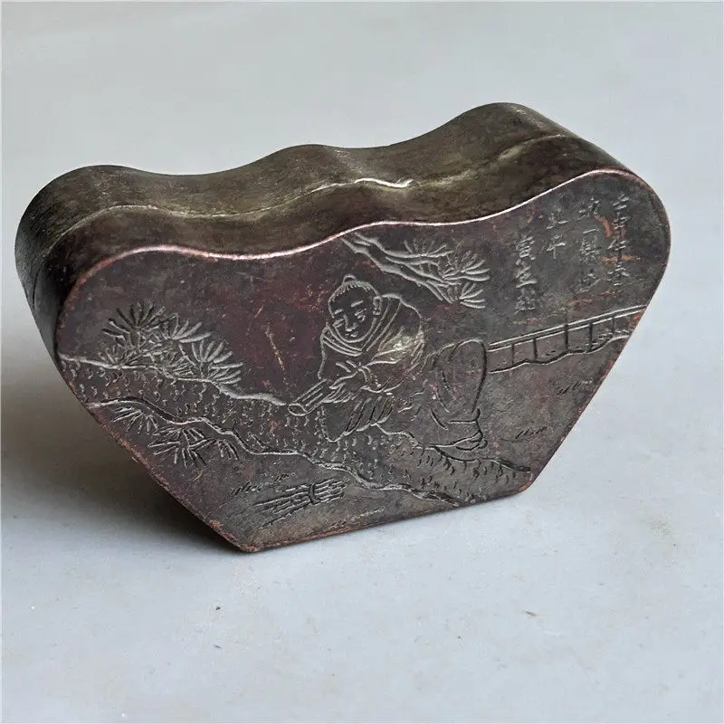 Antique handicrafts study supplies gold ingot shaped relief figures pattern ink cartridges desk ornaments modern handicraft