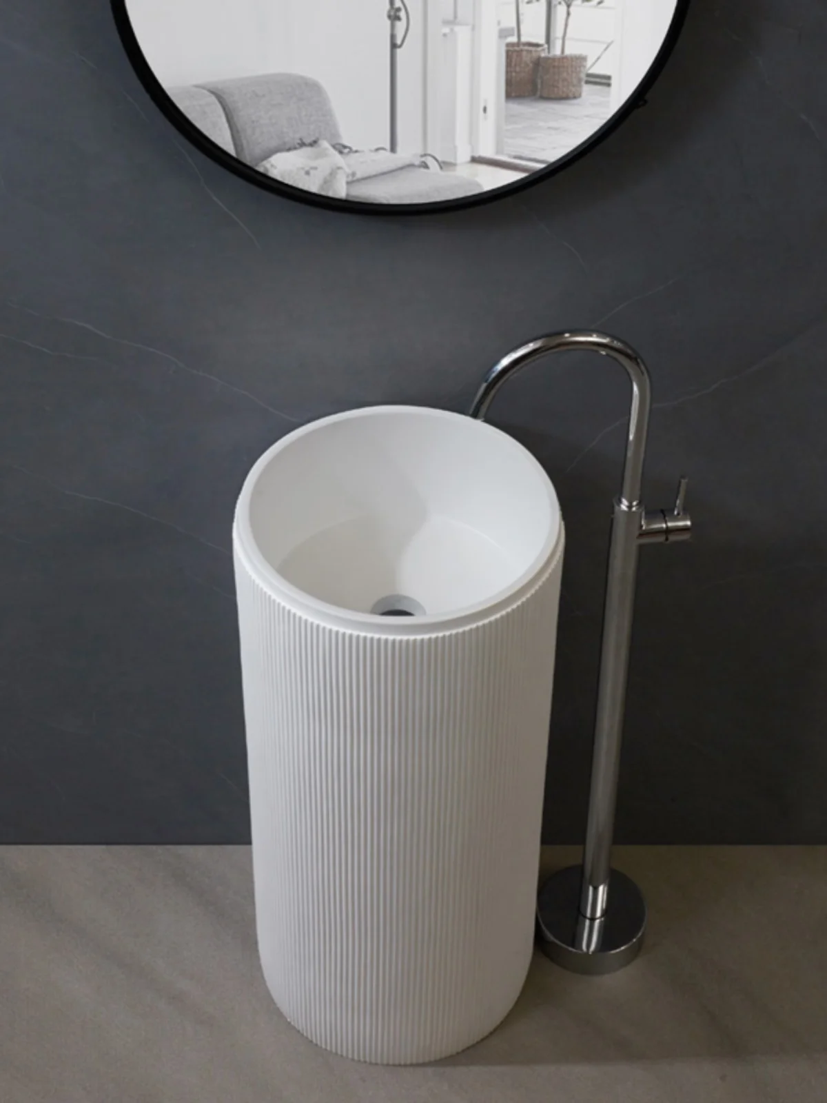 Rock white column basin floor integrated wash basin black gold artificial stone square table