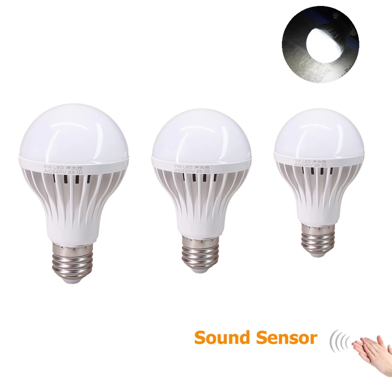 

E27 Sound Activated Light Sensor Bulbs Led Milky PC Cover Cool Bulb Ultra Bedroom Edison Lampada Lamp White Bright 120°beam Room