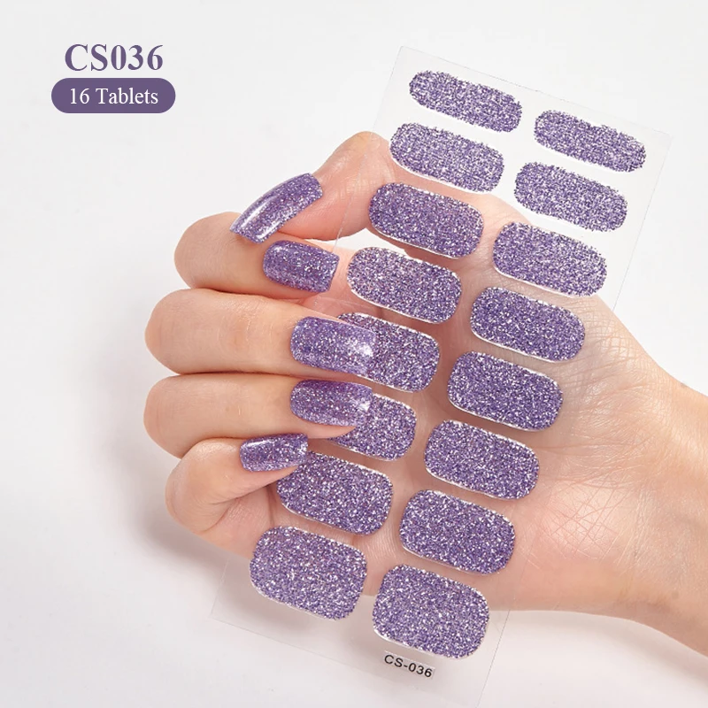 เล็บเต็มรูปแบบสติกเกอร์แฟชั่นเล็บตกแต่งเล็บประกาย Glitter Self กาวเล็บ Designer Nail Art สติกเกอร์