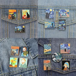 Fun Van Gogh pittura a olio spille smaltate Custom Starry Night Scream No-face Man Wave spilla risvolto Badge Art Jewelry