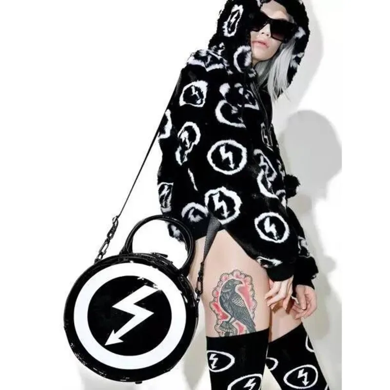 Imagem -06 - Totebag Redondo Caveira Relâmpago para Mulher Grande Capacidade Bolsa de Ombro Harajuku Dia das Bruxas Gótico Punk Bolsa Crossbody Lua Curva