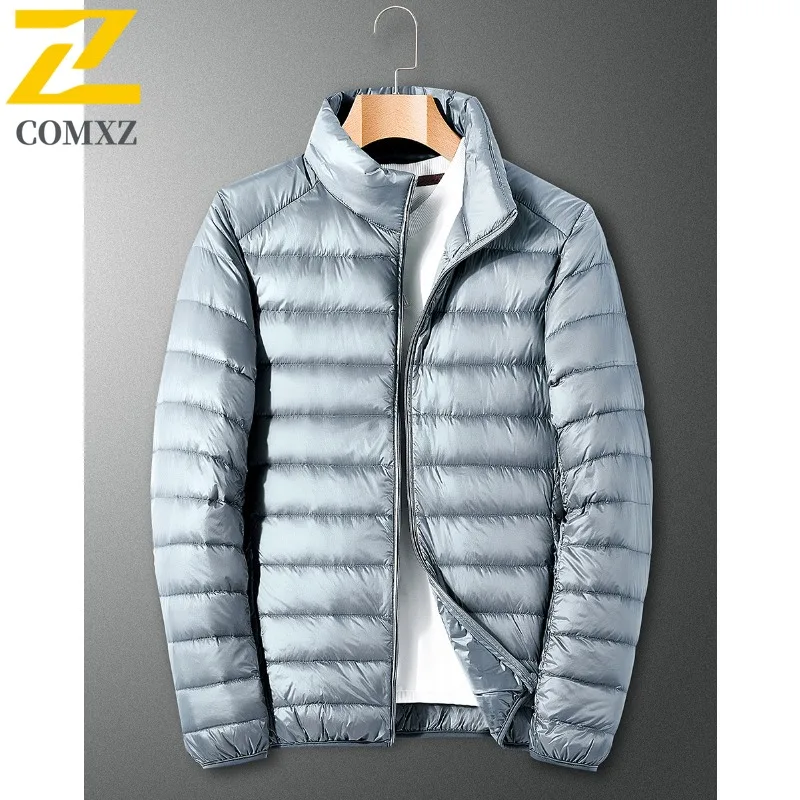 

COMXZ Men Down Jacket Winter Trendy Stand Collar Leisure Business Puffer Coat Duck Down Warm Large Pocket Versatile Coats
