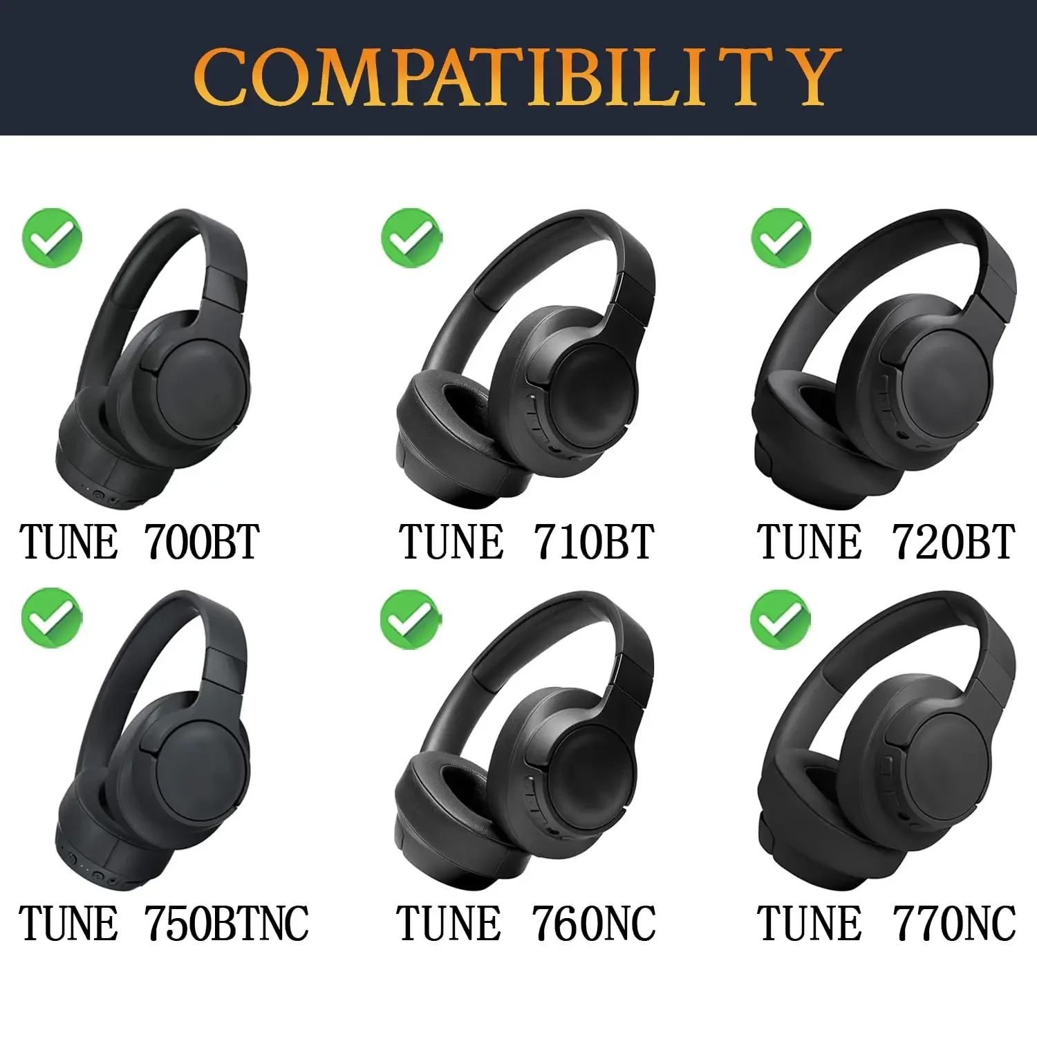 Wymienne nauszniki do słuchawek JBL Tune 700(700BT)/710(710BT)/720(720BT)/750(750BT)/760(760NC)/770(770NC) z żelowymi poduszkami na uszy — zdjęcie produktu 5