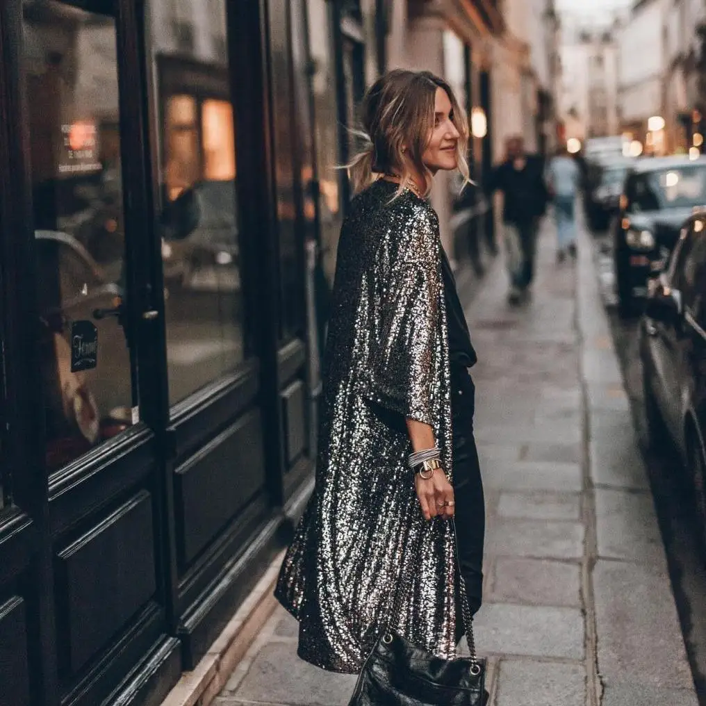 

Женский кардиган Par Glitter с блестками и пайетками, открытый, в британском стиле, весенний сезон, стандартная длина рукава