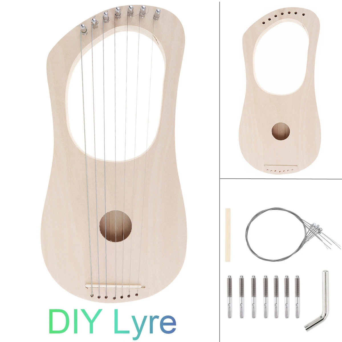 7 Strings Lyre Harp DIY Kit Solid Basswood String Instrument Handwork Painting Assembly for Beginner