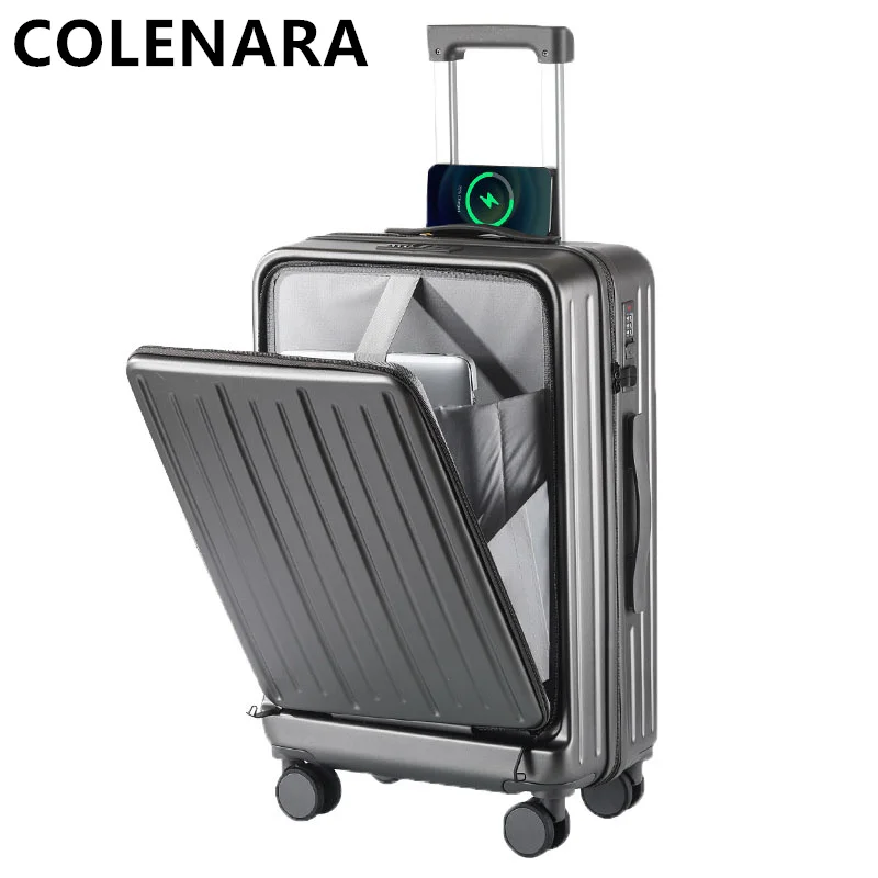 COLENARA-carrinho multifuncional, mala de embarque para laptop, bagagem com zíper, abertura frontal, carregamento USB, mala de PC, 20 ", 22", 24 ", 26"