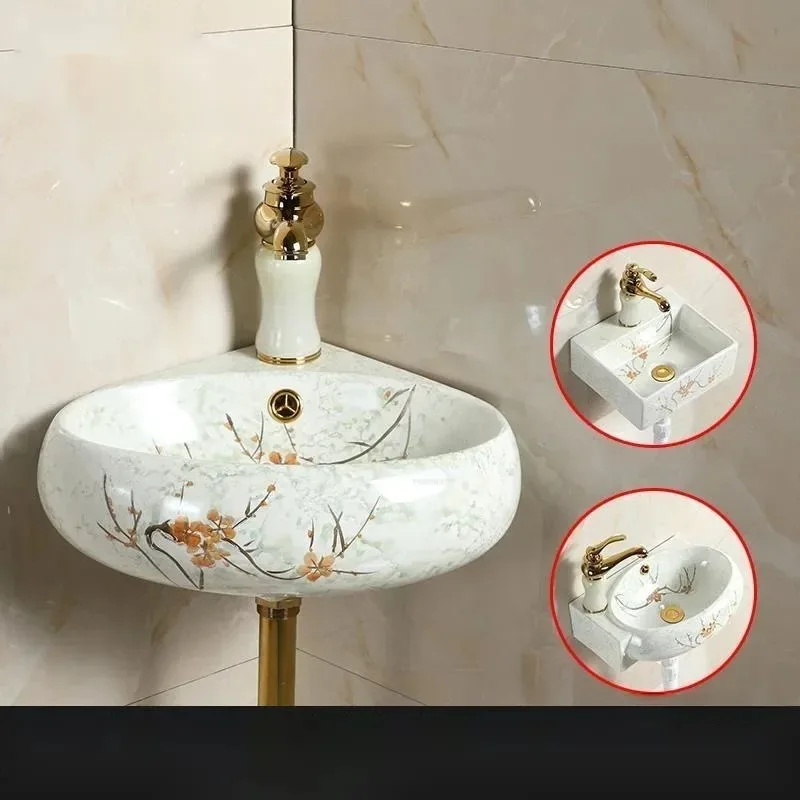 & Ceramic Corner Triangle Wall Mounted Small Bathroom Sink Space Saving Hanging Washbasin Color Home Decor Design Wash Basin - view 3