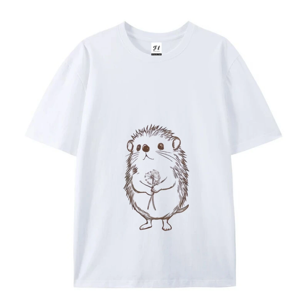 Camiseta de manga corta con estampado de erizo y burro de dibujos animados para mujer, ropa informal, camisetas gráficas, camiseta de cuello redondo estampada, moda de verano