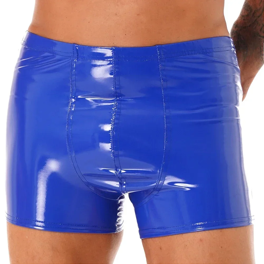 2023 Fashion Mens Hombre Faux Leather Shorts Brief Wetlook Latex Underpants Silkys Trunks Underwear