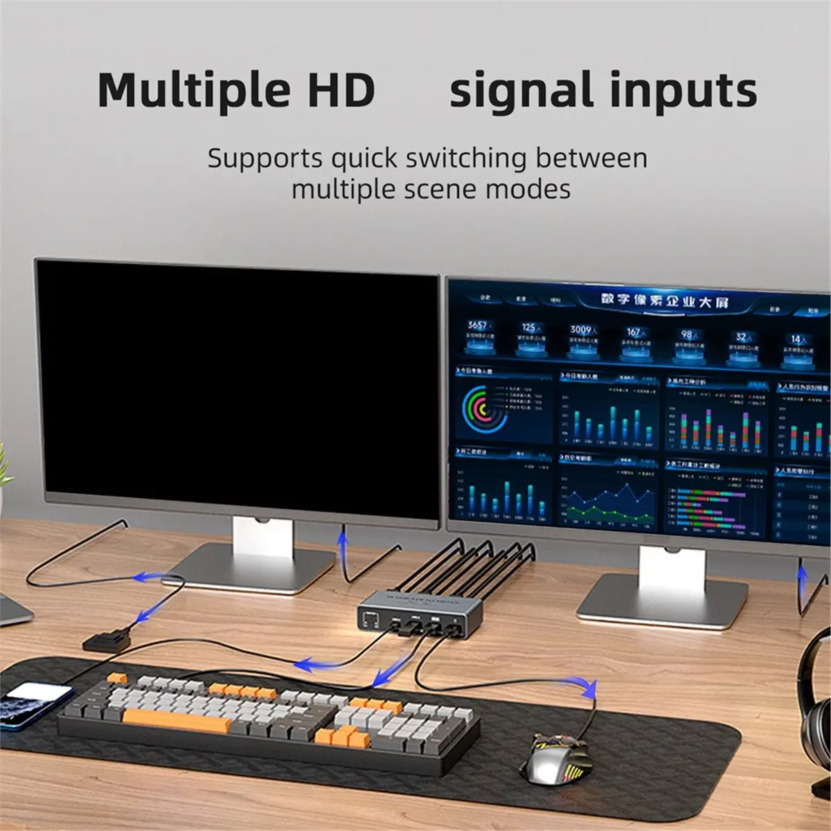 A10I 8K DP+-Compatible KVM 2x2 Switch Dual-Screen 2-in-2-Out Switcher for Laptop/PC Share Monitor Keyboard Mouse EU Plug