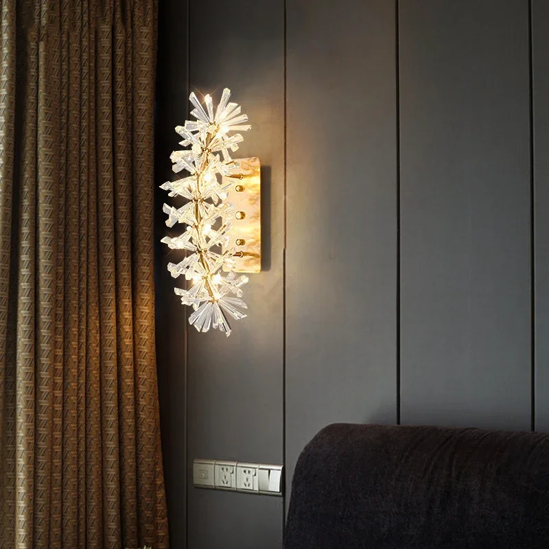 

2025 New Nordic Modern Light Luxury Crystal LED Wall Light Gold Metal Living Room Bedside TV Background Light G4 bulb 110-220V