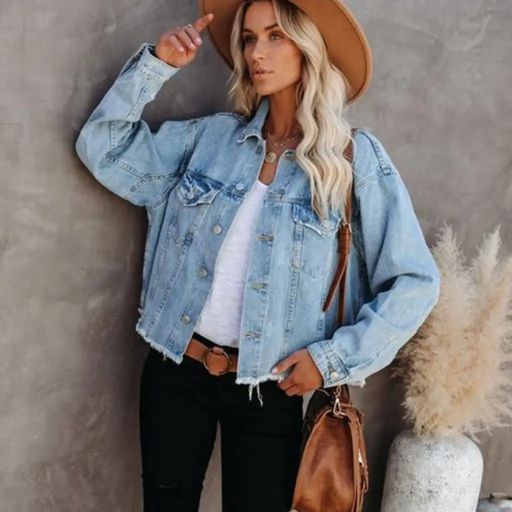 

Women's Hipster Denim Jacket Autumn Winter Street Style Loose Short Coat Casual Fashion by