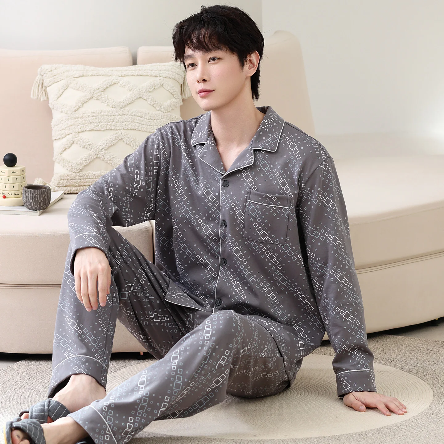 

Autumn and Spring Cotton Sleepwear for Men Cardigan Fashion Nightwear Big Size L-5XL Pjs Pyjamas Homme Young Boy Home Clothes