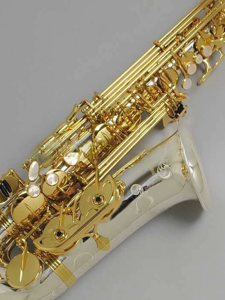 MARGEWATE Brand Eb Tune  WO37 Alto Saxophone E-Flat Nickel Plated Gold Key  musical instrument With Case Free Shipping