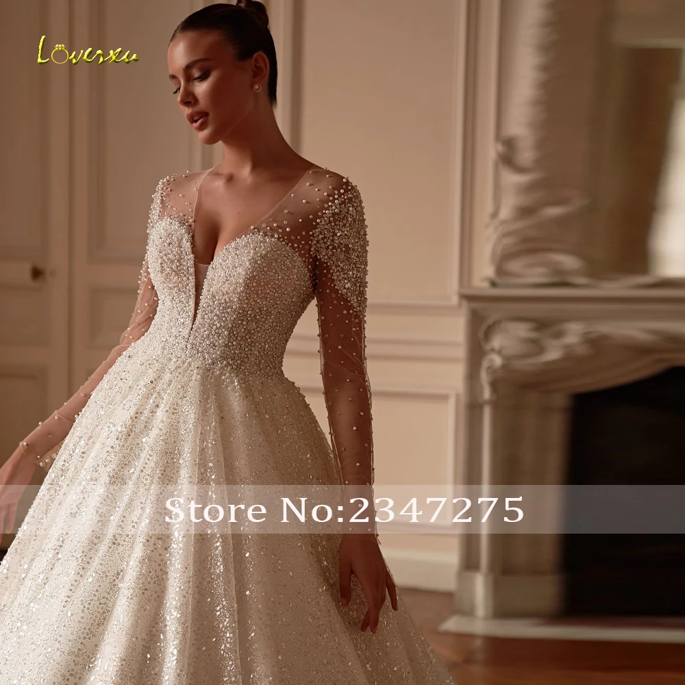 Loverxu robe De bal robes De mariée De luxe chérie à manches longues Vestido De Novia dentelle broderie brillant sur mesure robe De mariée