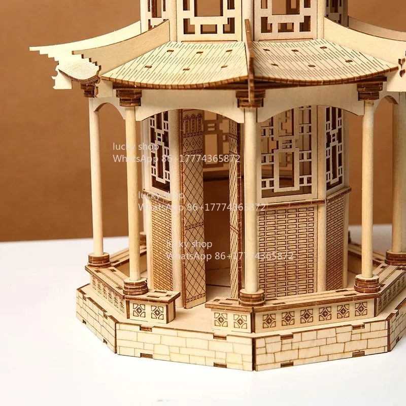 

China Octagonal Pavilion Mini Model Kit Ancient Architecture Decompression Fun Friends Gift