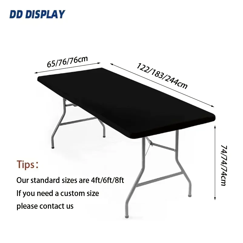 DD Custom Logo Spandex Table Cover, Stretch Table Cloth, Hotel Banquete, Exposição de casamento Counter Decor, 4ft, 6ft, 8ft