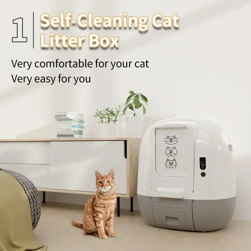 Design Intelligent Auto Cat Toilet White Smart Self-cleaning Automatic Cat Litter Box Hot sales
