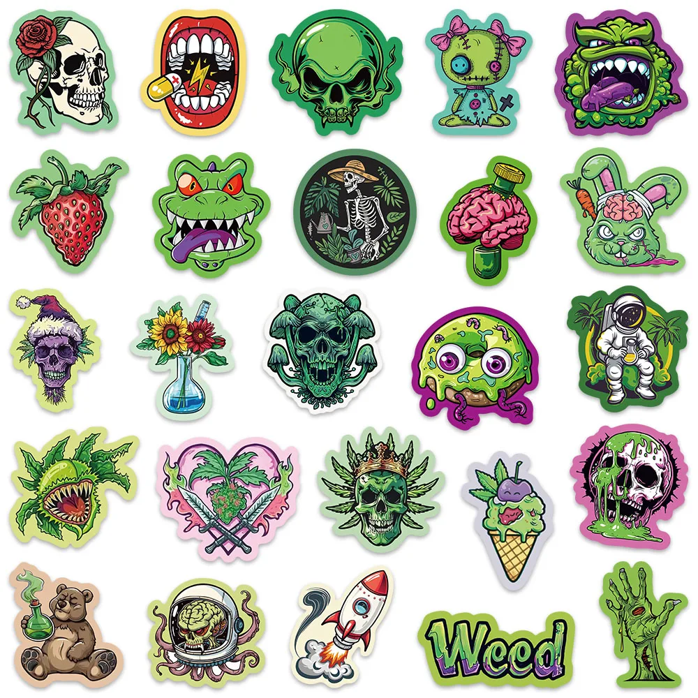 50pcs Cartoon Psychedelic Hippie Green Leaves Stickers Waterproof Graffiti Luggage Phone Skateboard Guitar Laptop Decals